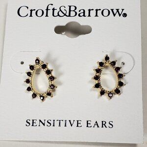 CROFT & BARROW, Women' Polished Gold-tone Hoop Dark Pink Crystals Stud Earrings